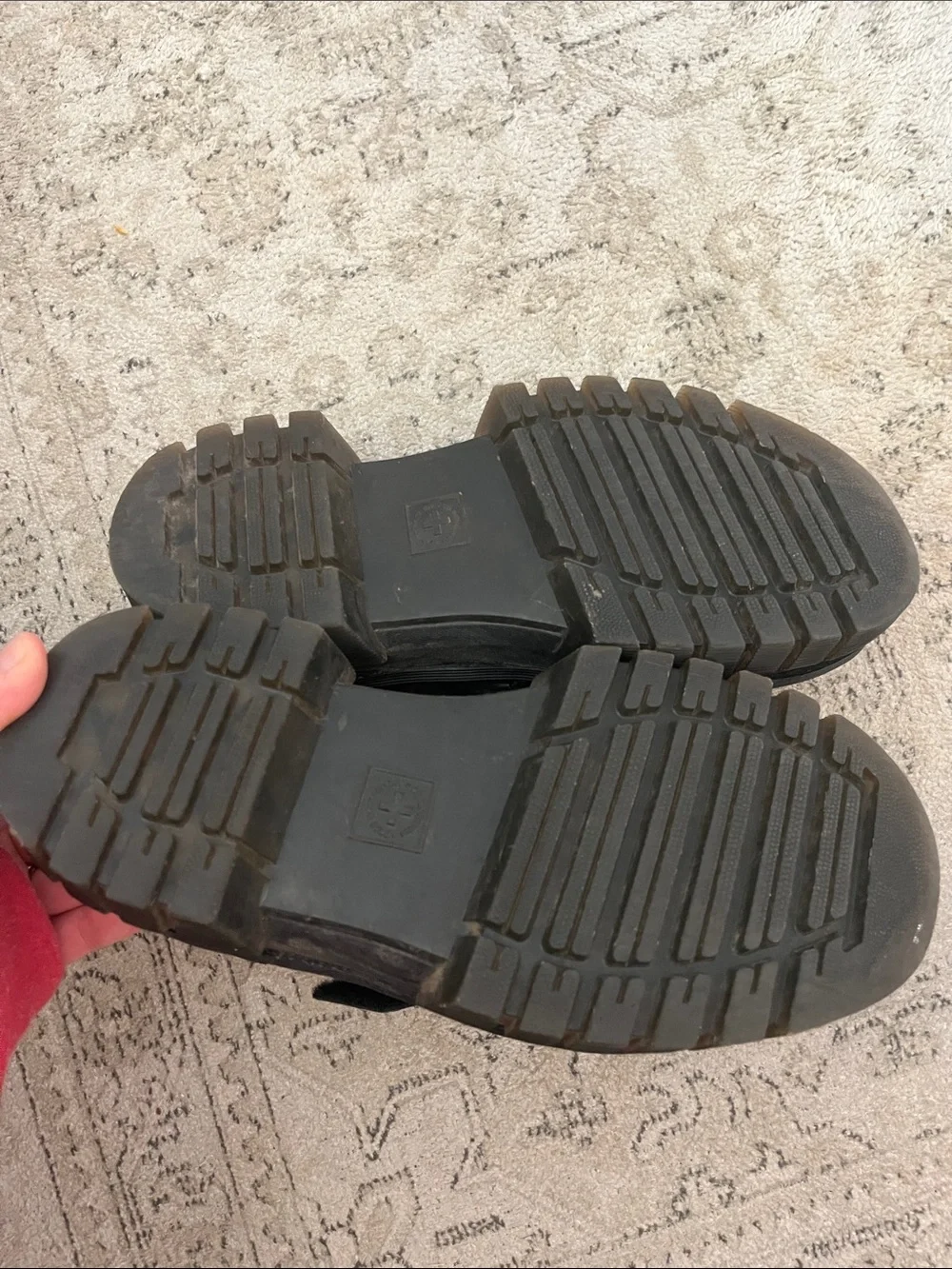 Woman’s Black Leather Dr. Martens Platform Sandals with Velcro Straps